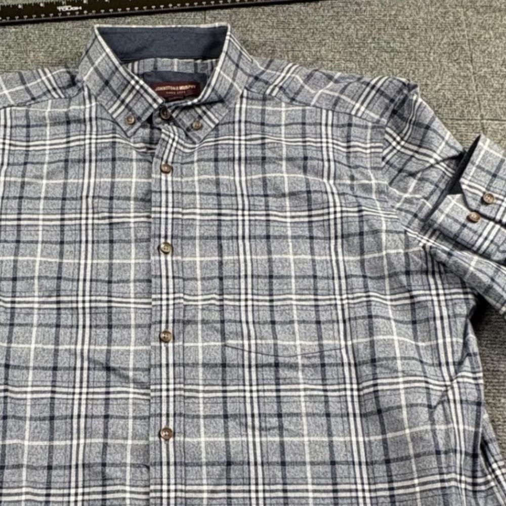 Johnston & Murphy Mens XL Blue Plaid 100% Cotton Button Down Shirt Long Sleeve